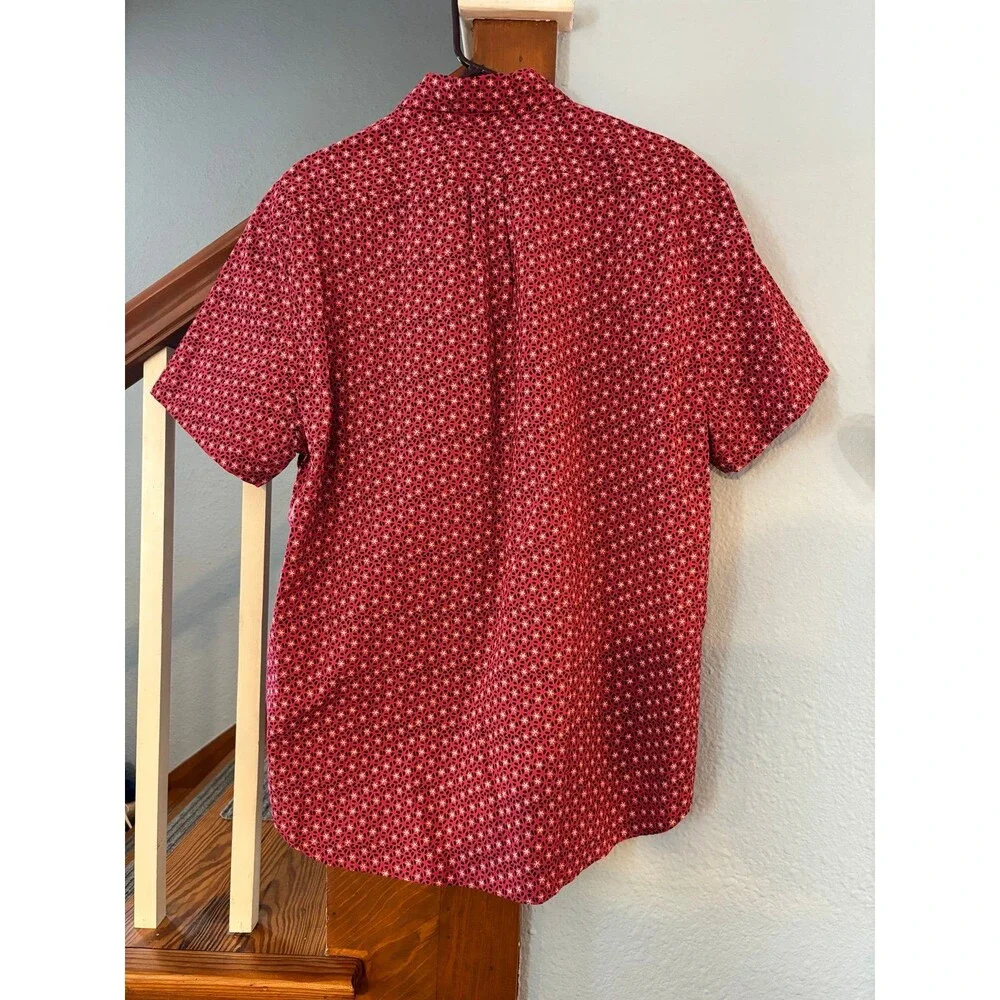 J.Crew Flex Washed Shirt XL Slim Fit Red Geometric Short Sleeve Button floral